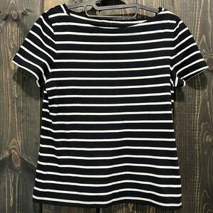 Kate Spade Black Stripe Top‎ M Essential Tee Cotton Bow Minimalist Preppy Basic